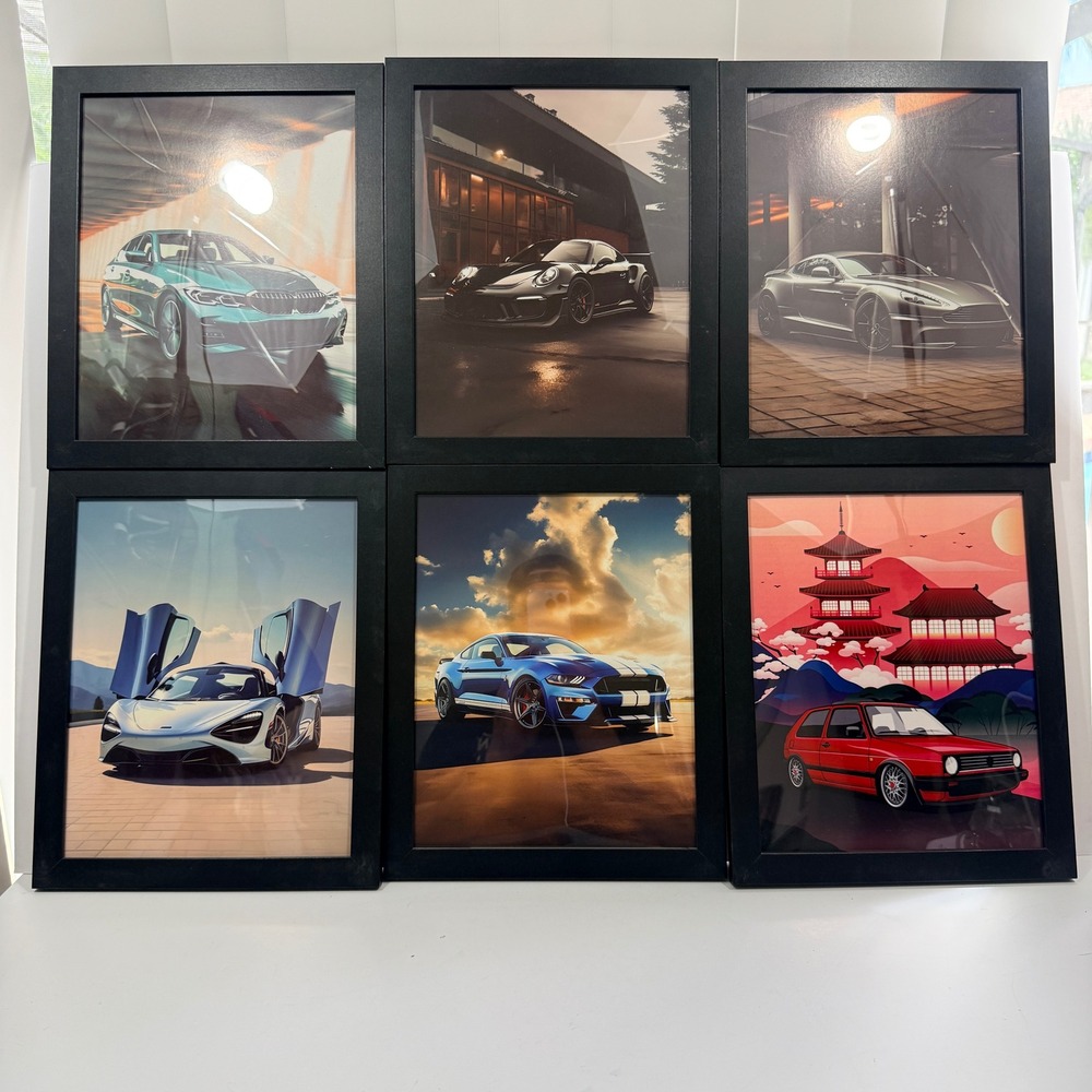Picrit Framed Car Art Set Unisex 8x10 Black 12pc Supercar Classic Prints